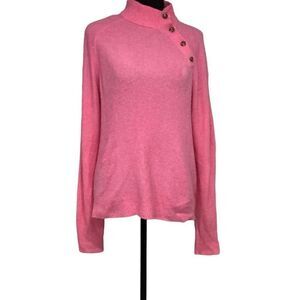 Baby pink J. Crew mock neck wool blend sweater with side collar buttons